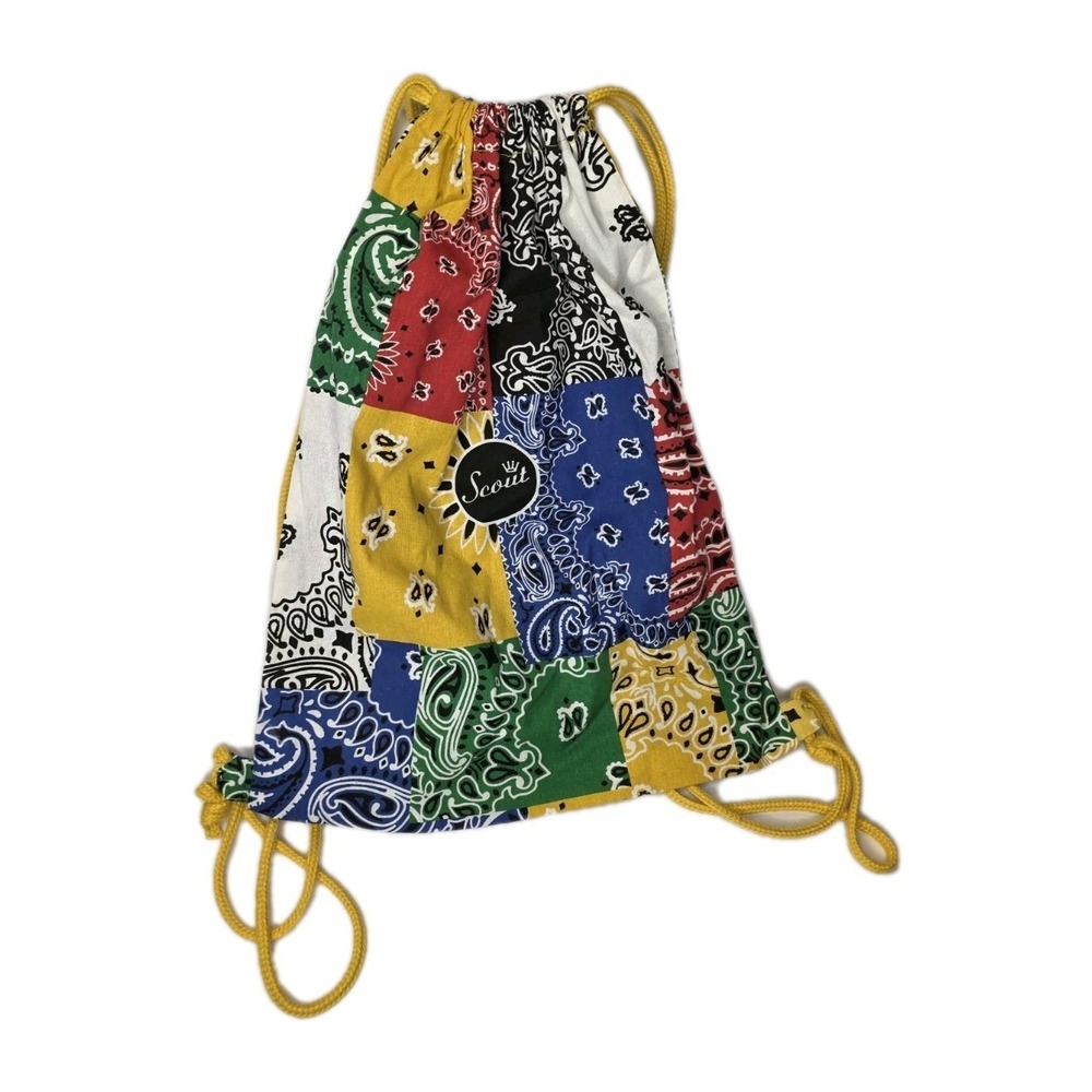 SCOUT Colorblock Bandana Print Cinch Backpack Y2K Streetwear Hip Hop Knapsack